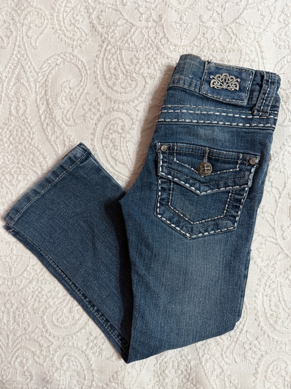 Size 4 Girls Bootcut Jeans with Decorative Flap Pockets